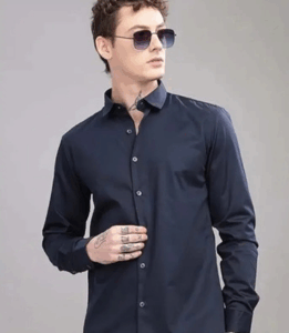 Shiffon Men's Regular Fit Solid Soft Touch Cotton Casual & Formal Shirt | Spread Collar Full Sleeves Formal Shirt | Plain | Shirt for Men | Premium Cotton | Breathable Fabric ,Solid Plain Dark Blue, M - Medium, L - Large, XL - Extra Large