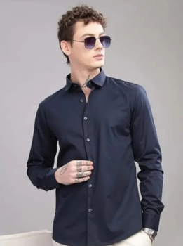 Shiffon Men's Regular Fit Solid Soft Touch Cotton Casual & Formal Shirt | Spread Collar Full Sleeves Formal Shirt | Plain | Shirt for Men | Premium Cotton | Breathable Fabric ,Solid Plain Dark Blue, M - Medium, L - Large, XL - Extra Large